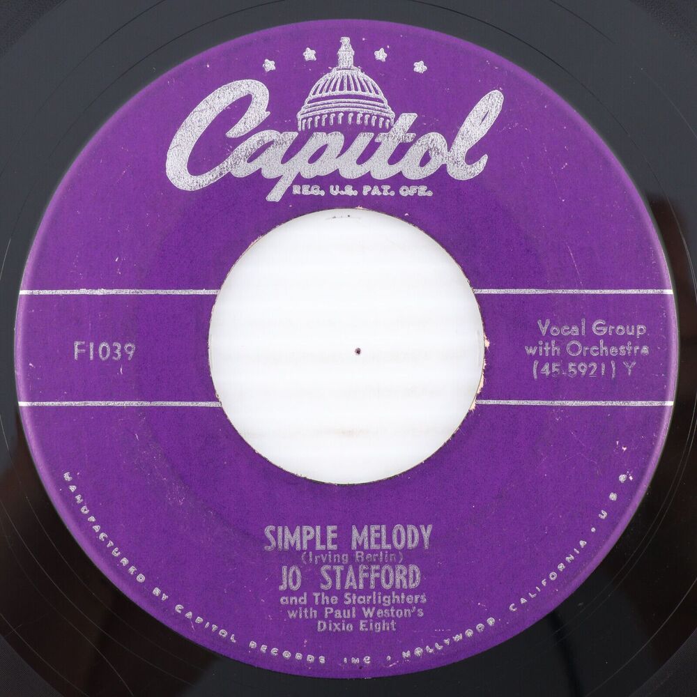 Jo Stafford – Simple Melody / Pagan Love Song - 1950 45 rpm 7" Record F1039